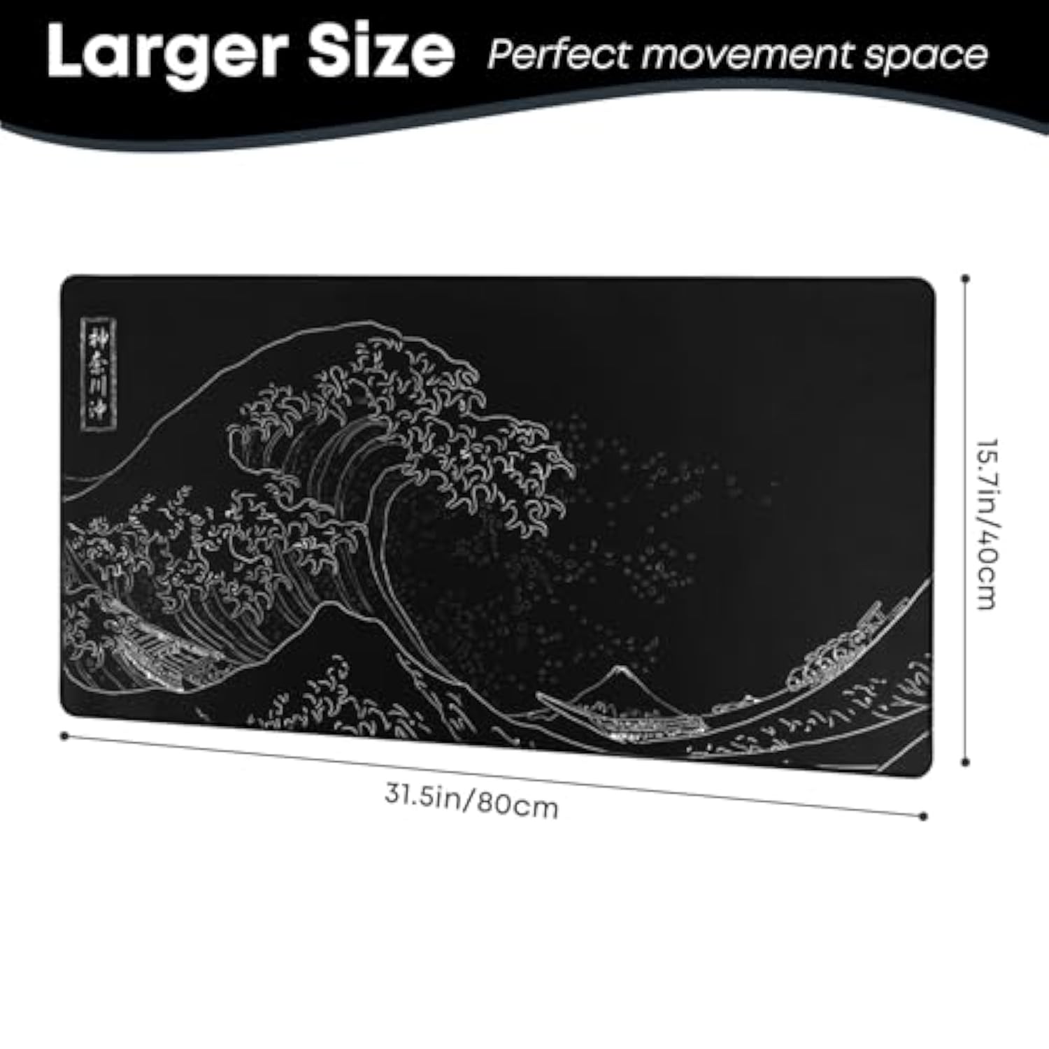 Japanese Sea Wave Anime Large Gaming Mouse Pad For Desk (31.5X15.7 In) Computer Desk Pad Mat With Non-Slip Rubber Base,Double Stitched Edges,3Mm Thick Mousepad Xxl For Keyboard And Mouse