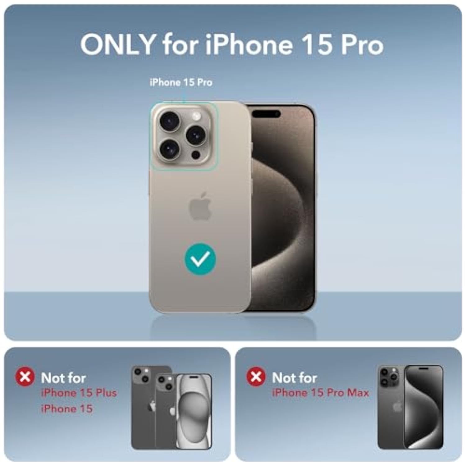 ESR for iPhone 15 Pro Case, Compatible with MagSafe, Set with 2 Screen Protectors and Single Lens Protectors, Air Guard Corners, Yellowing-Resistant Acrylic Back, Air Armor Series Clear Grey