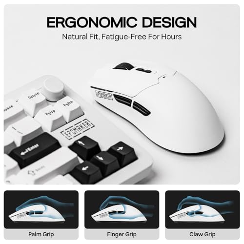 Click Lite Wireless Gaming Mouse, 800 to 12,000 DPI Adjustable, PAW3311 Sensor, 500mAh, 59g, 2.4G/BT/USB-C Rechargeable Wireless Mouse with 5