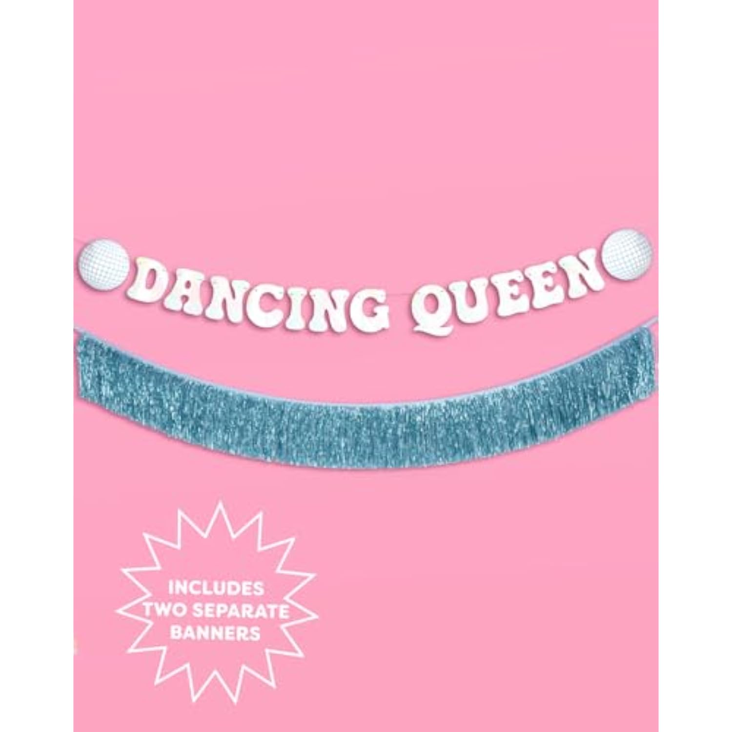Dancing Queen Fringe Banner - Iridescent & Blue Fringe, 5 Ft. | Disco Bachelorette Decorations, 70S Backdrop, Groovy Birthday Party, Boogie Bach Backdrop
