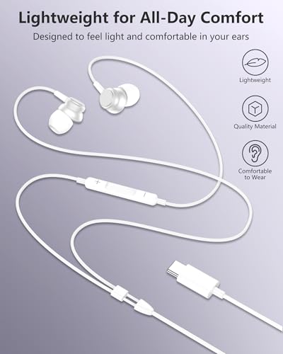 iPhone 17e USB C Wired Headphones for iPhone 17 16 15, USBC Wired Earbuds with Microphone Noise Cancelling for , in-Ear Ear Buds Corded