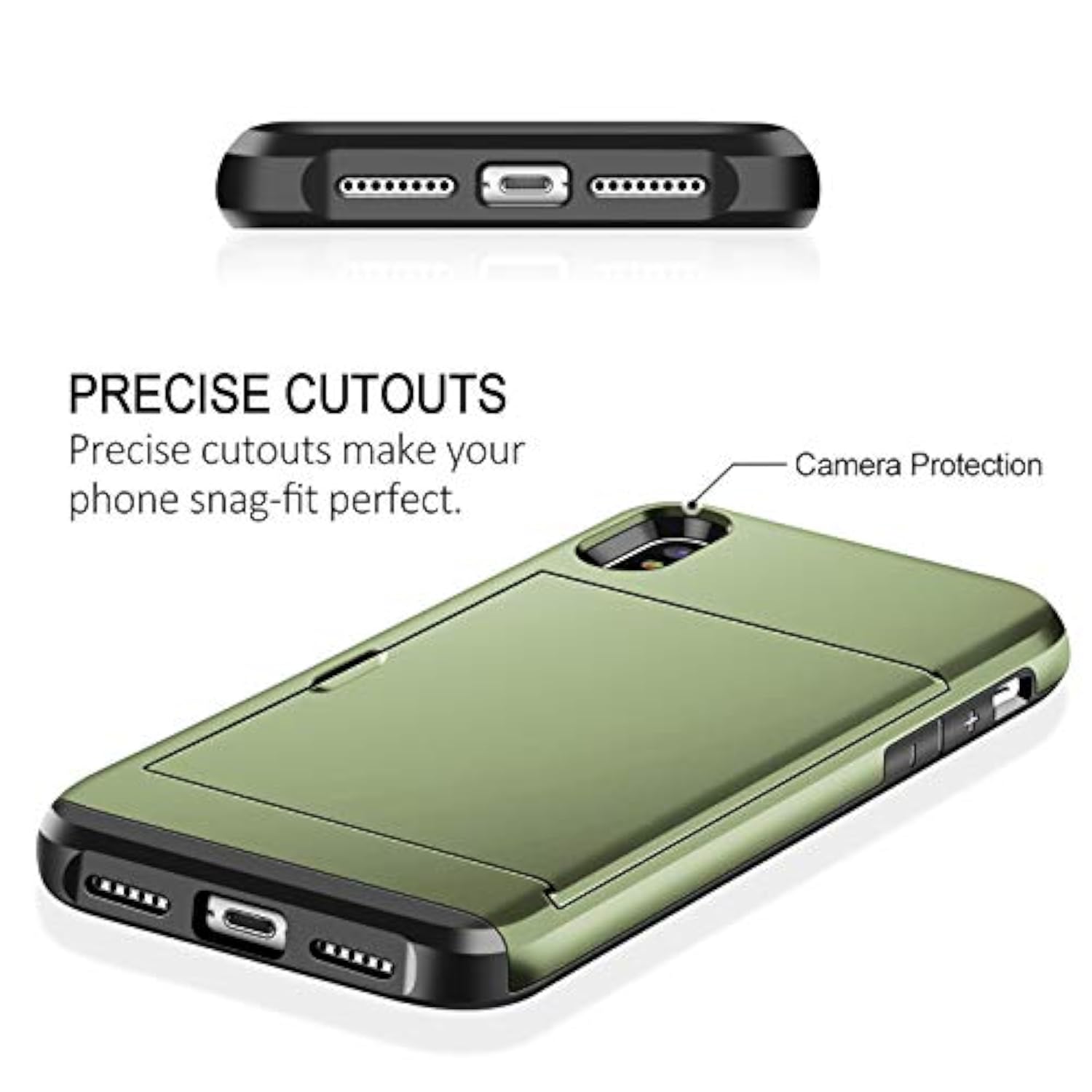 For Iphone X/Xs Case Wallet Card Holder For Iphone 10 Case Wallet Card Holder Heavy Duty Shockproof Bumper Phone Case Cover For Iphone X Xs 10 5.8 Inch Olive
