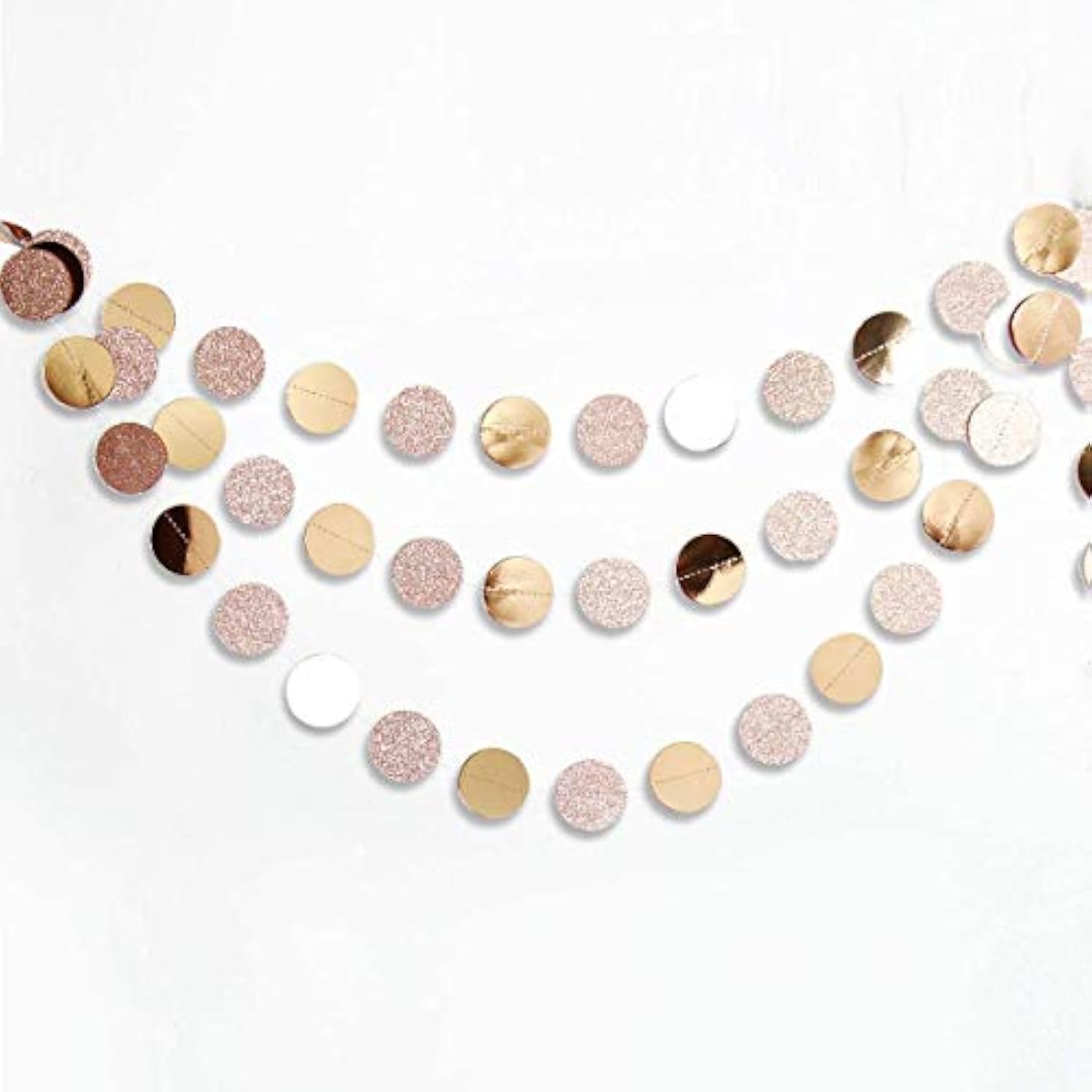 Champagne Gold Glitter Dot Garland & Circle Banner – Elegant Decor for Birthdays, Showers and Holiday
