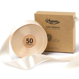 Ivory Satin Ribbon 1-1/2 Inch X 50 Yards Double-Faced Polyester Cream Ribbons For Christmas Gift Wrapping Bows Crafts Floral Bouquet Wedding Invitations