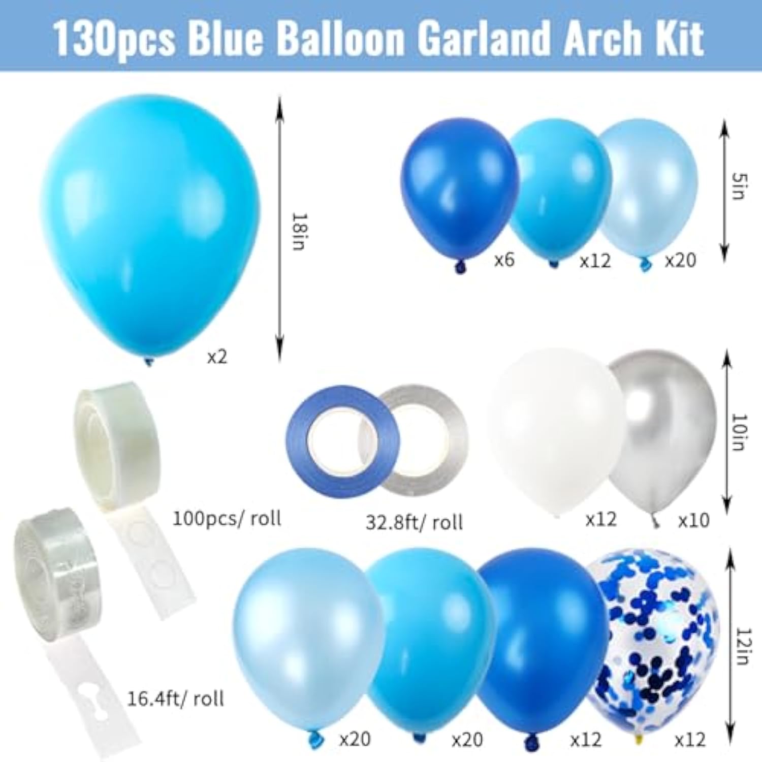 Blue & Silver Balloon Garland Kit: Baby Shower, Birthday, Graduation Decor