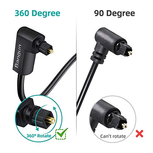 90 Degree Optical Audio Cable 8ft, Slim Digital Audio Optical Cable, SPDIF Toslink Cord, 360 Degree Right Angle Fiber Optic Toslink Cable for Sound