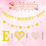 Happy Mothers Day Banner NO DIY Gold Glitter Banner with Heart for Mothers Day Hanging Decorations Mom Birthday Party Supplies Favor Photo Props Home Decorations