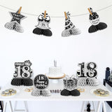 8PCS 18th Birthday Honeycomb Centerpieces, Black and Silver 18th Birthday Table Decorations Double-Sided Printing Happy Birthday Table Toppers for Boys Girls 18 Years Old Birthday Party