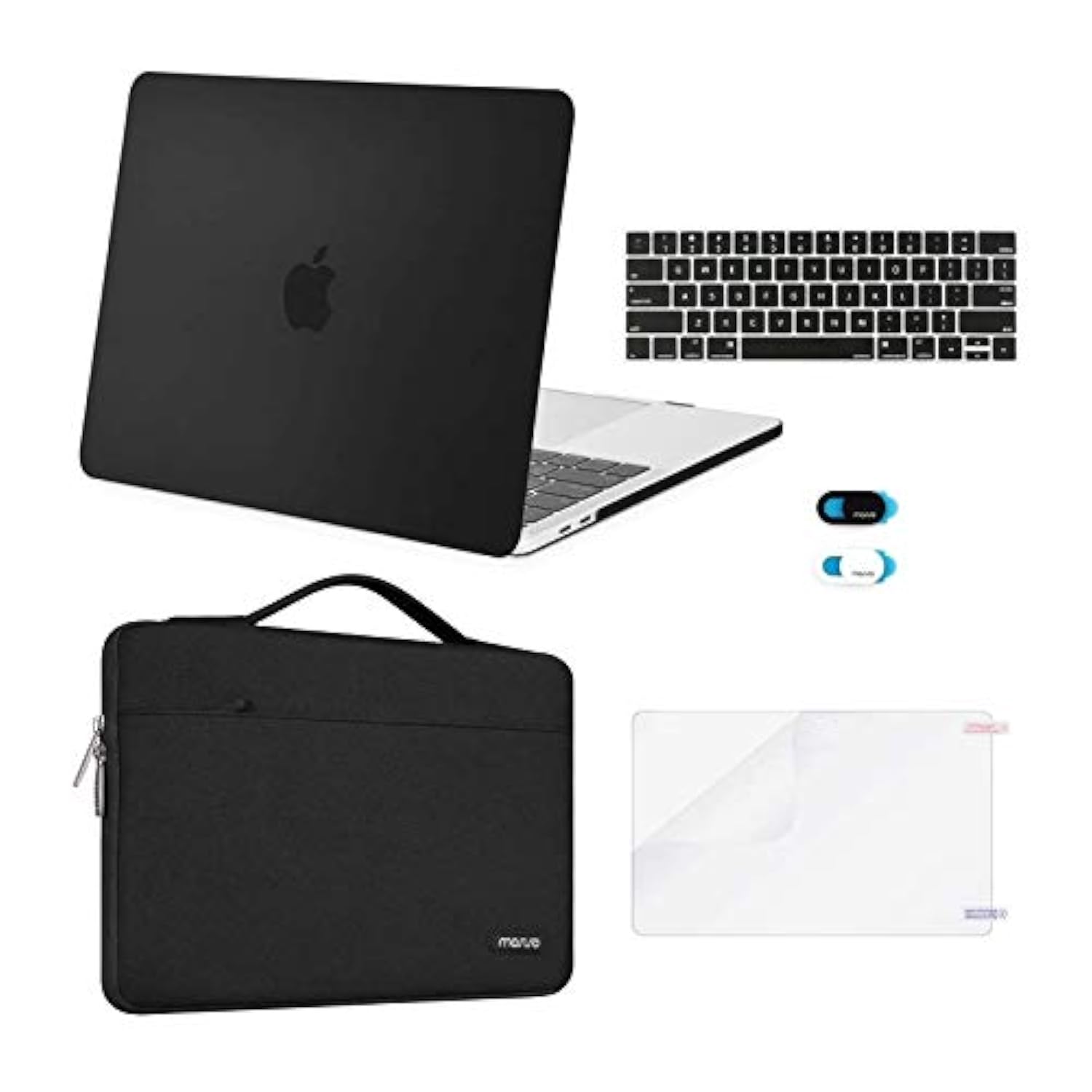 MOSISO Compatible with MacBook Pro 15 inch Case 2019 2018 2017 2016 Release A1990 A1707 with Touch Bar, Plastic Hard Shell Case&Sleeve Bag&Keyboard Cover&Webcam Cover&Screen Protector, Black