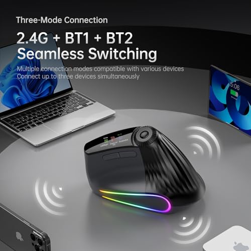 Ergonomic Vertical Mouse Wireless, Rechargeable Bluetooth Ultra-Fast Scrolling 4800 Dpi Ergo Mouse, 2.4G Quiet Clicks 6 Buttons Rgb Optical Mice, 3 Multi-Device Connectivity For Mac, Laptop