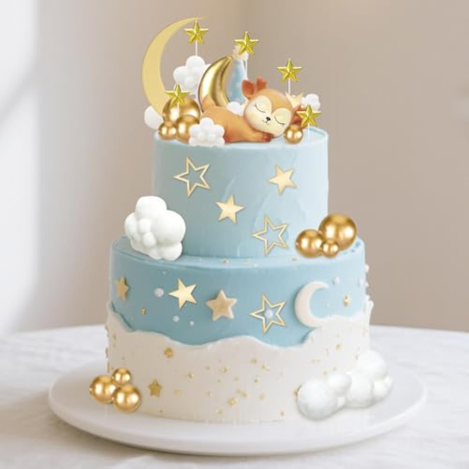 33 Pcs Moon Star and Deer Cake Toppers for Baby Shower and Birthday Parties