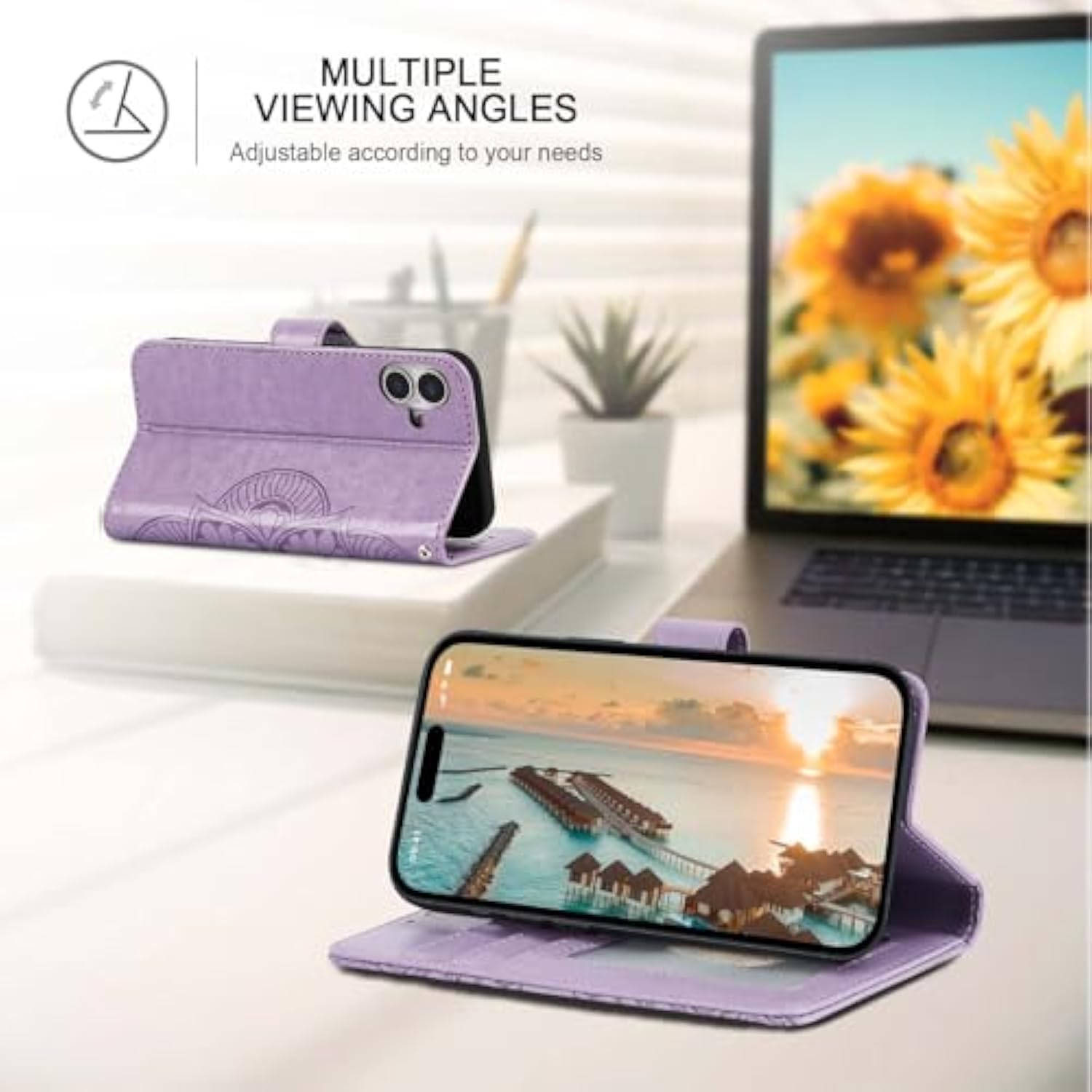 Wallet Case For Iphone 16,[Rfid Blocking] 3 Card Holder Stand With Credit Card Slot Pu Leather Magnetic Protective Flip Cover For Iphone 16 (Light Purple)