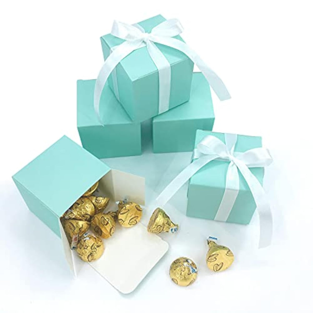 Small Cube Turquoise Candy Treat Boxes Bulk Teal Blue Gift Boxes Wedding Favors Baby Bridal Shower Birthday Party Boxes Supplies, 50Pc (Aqua Blue)