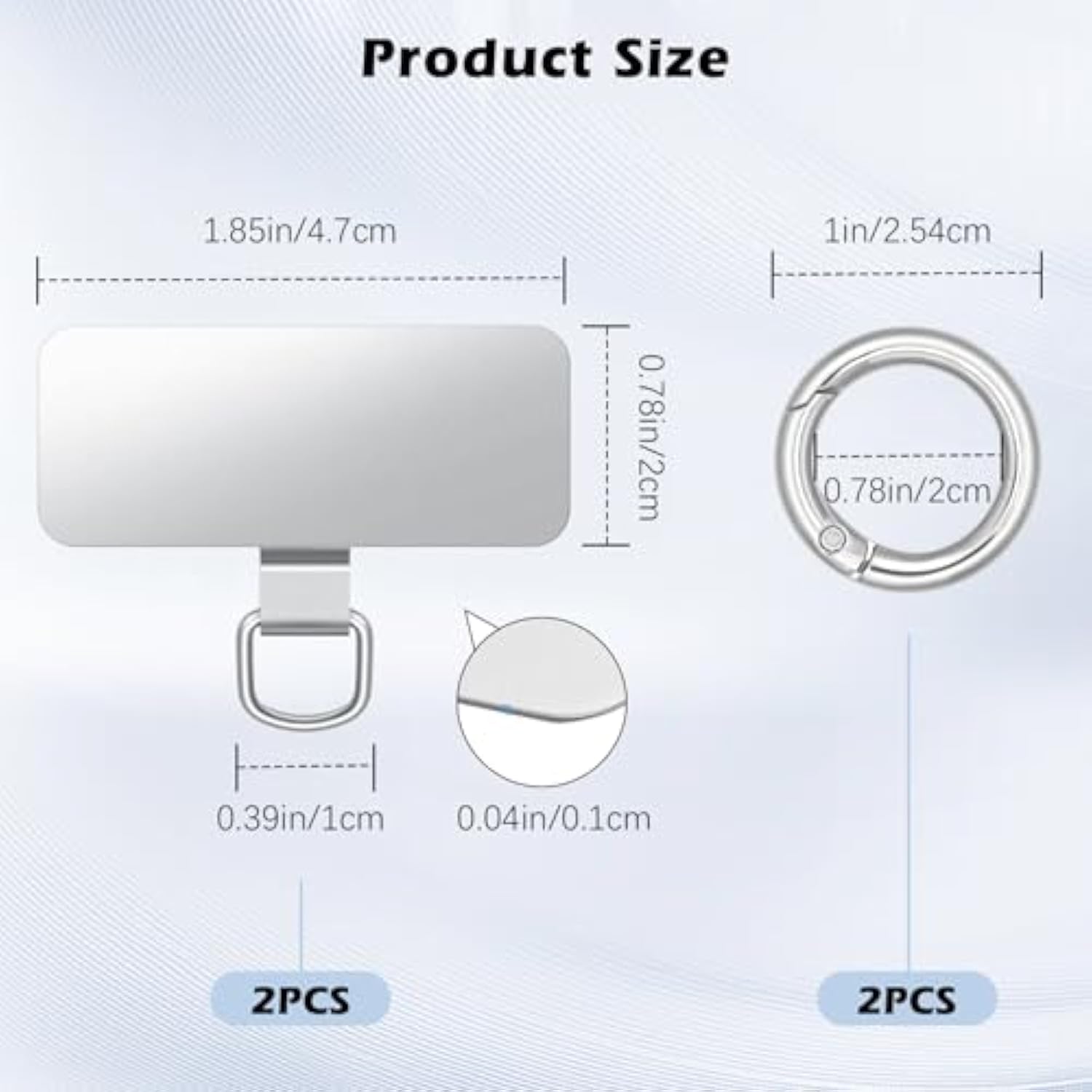 MoKo 2pcs Phone Tether Tab, Stainless Steel Cell Phone Lanyard Pads, Phone Strap Replacement Part with 2pcs Spring Rings, Phone Strap Connector Tether Tabs for Most Full Coverage Phone Cases, Silver