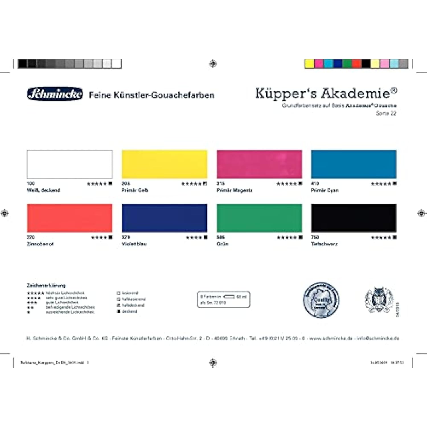 - Küppers Gouache, Basic Color Set, 8 X 2,03 Fl Oz / 60 Ml Tubes, 72 010 097, 8 Colors In Cardboard Box Set, Highly Opaque, Selected Pigments, Color Theory