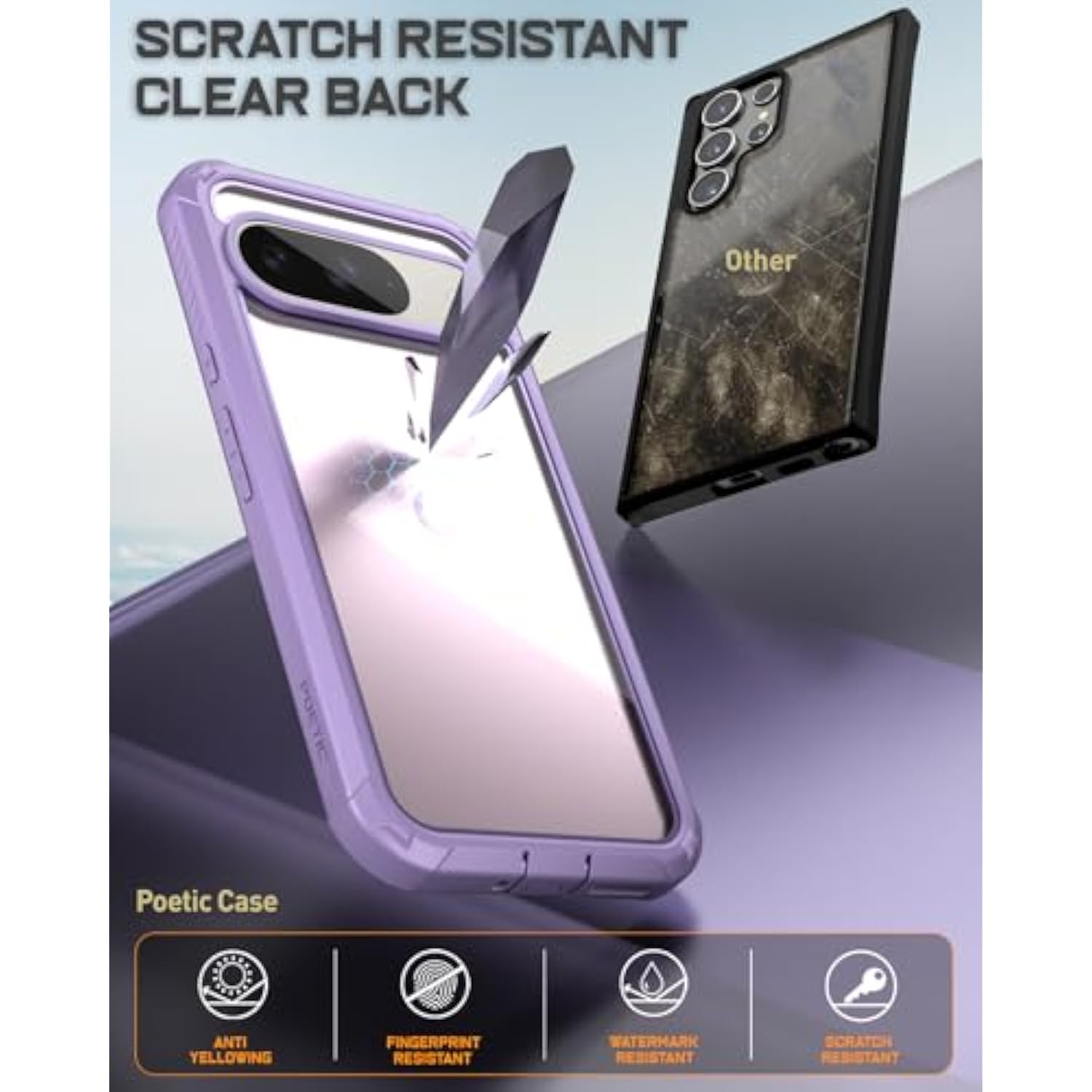 Guardian Case For Google Pixel 9/9 Pro 5G 6.3 Inch, Built-In Screen Protector [Work With Fingerprint Id], [2 Front Frame] Full Body Shockproof Rugged Clear Cover Case, Purple/Clear