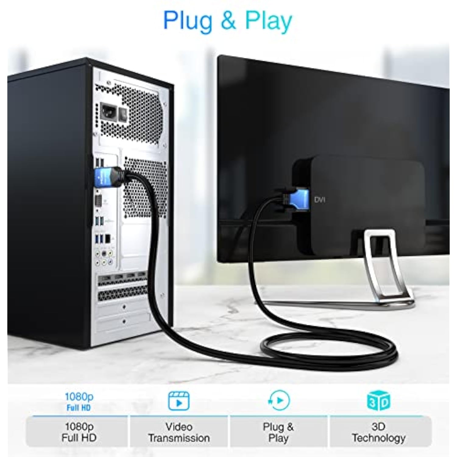 Hdmi To Dvi Cable (35Ft, High-Speed, Bi-Directional Adapter Male To Male, Dvi-D 24+1, 1080P, Aluminum Shell) - Compatible With Raspberry Pi, Roku, Xbox One, Ps5/Ps4, Graphics Card