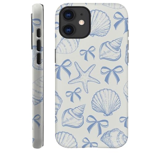 Case Compatible with iPhone 12,Fit Shockproof Cover for Women Girls,Blue Seashell Bow
