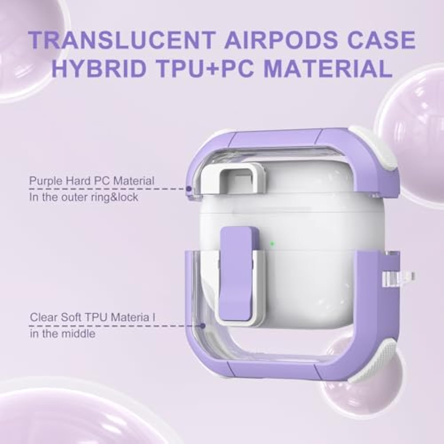 Clear Case For Airpods 3 Gen, Secure Lock Case For Apple Airpod 3Rd Gen With Silicone Wrist Strap And Cute Candy Keychain, Purple