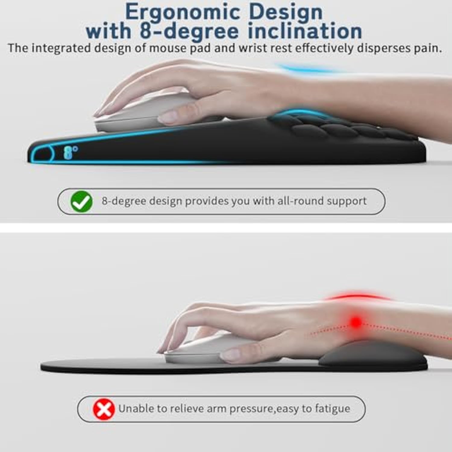 Ergonomic Mouse Pad With Wrist Rest, Mousepad Wrist Support Keyboard Wrist Rest With Comfortable Memory Foam Massage Bulge And Non-Slip Pu Base For Relief Carpal Tunnel Pain