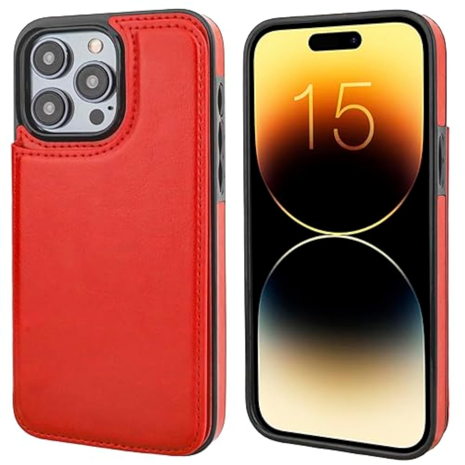 Red iPhone 15 Pro Max Wallet Case with Credit Card Holder