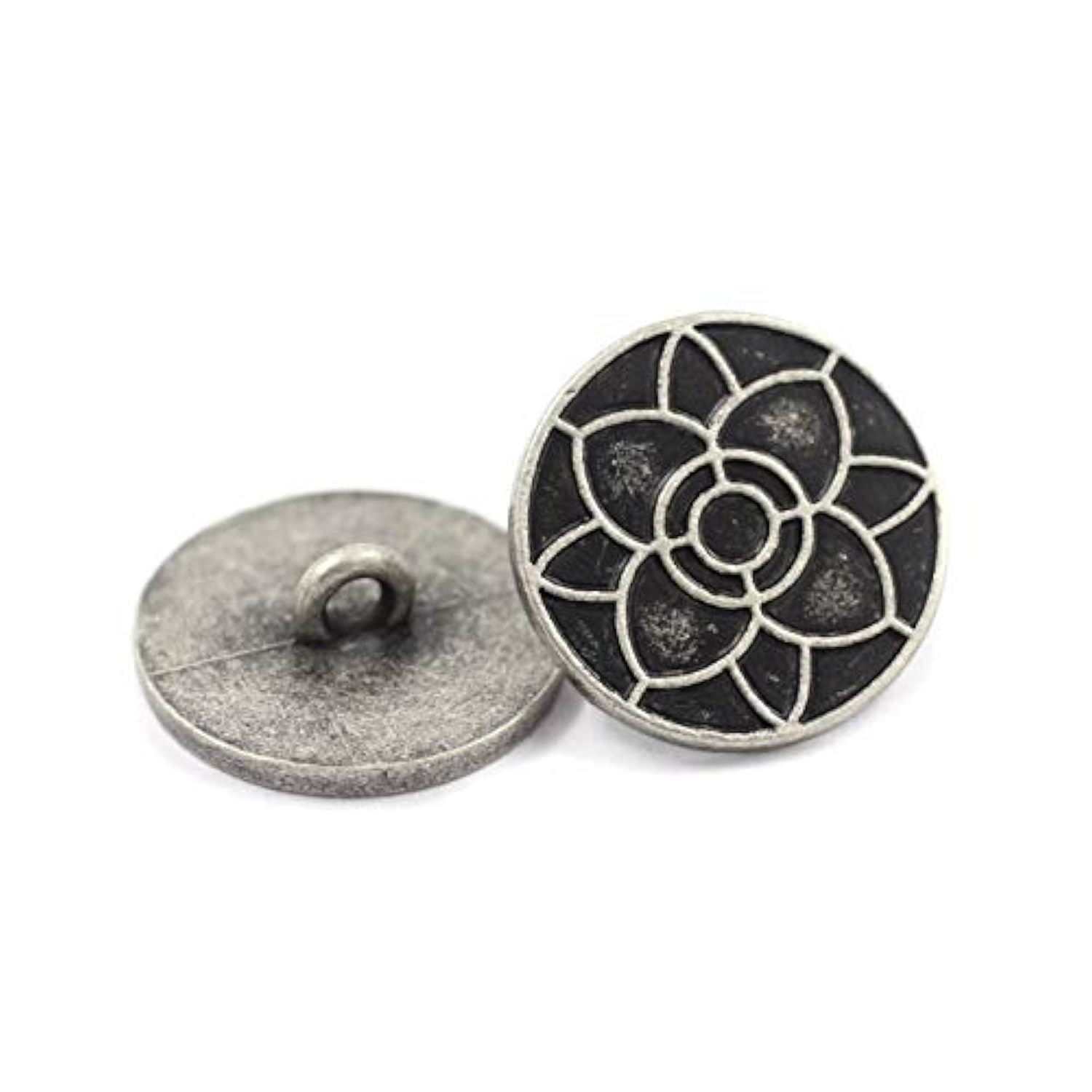 12 Pieces Lotus Blossom Metal Shank Buttons. 20Mm (3/4 Inch) (Antique