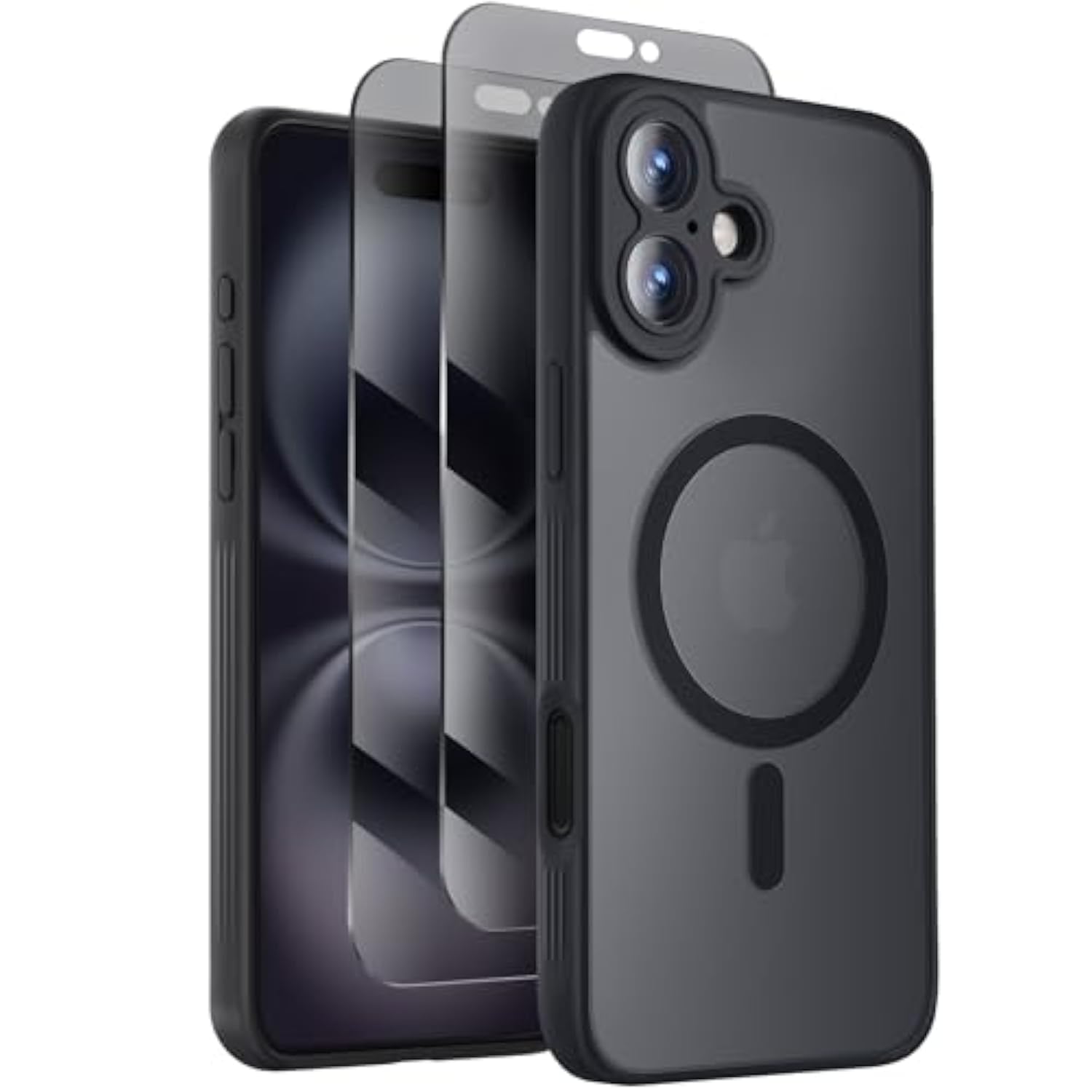 Designed For Iphone 16 Plus Case, Compatible With Magsafe, With Privacy Screen Protectors X2, [Camera Protection] [15Ft Military Drop Protection] Shockproof Phone Case, 6.7", Black
