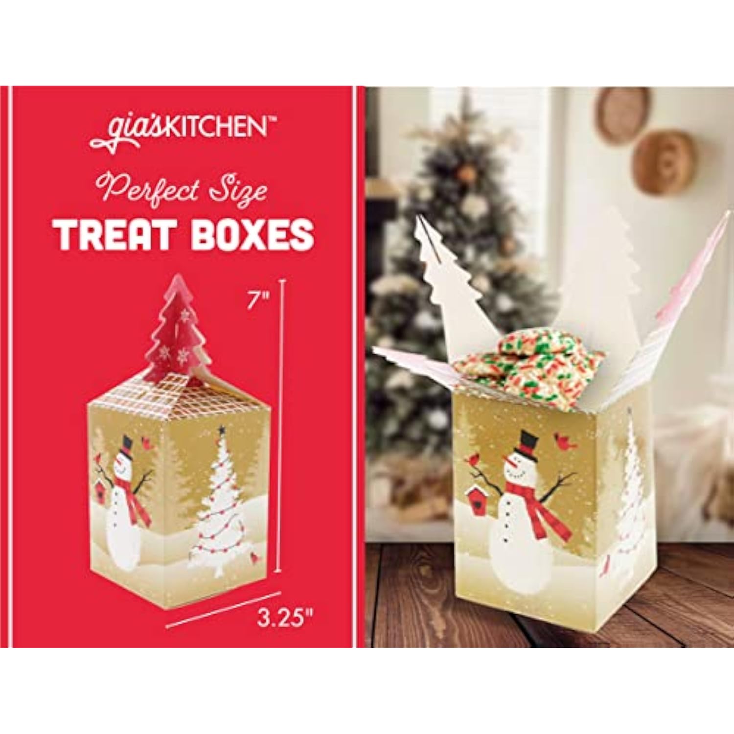 Gia'S Kitchen Christmas Treat Gift Containers, 20 Pack - 3D Christmas Gift Boxes To Hold Delicious Holiday Treats - Perfect Cookie Holders For Gift Giving, Party Favor Bags - Snowman