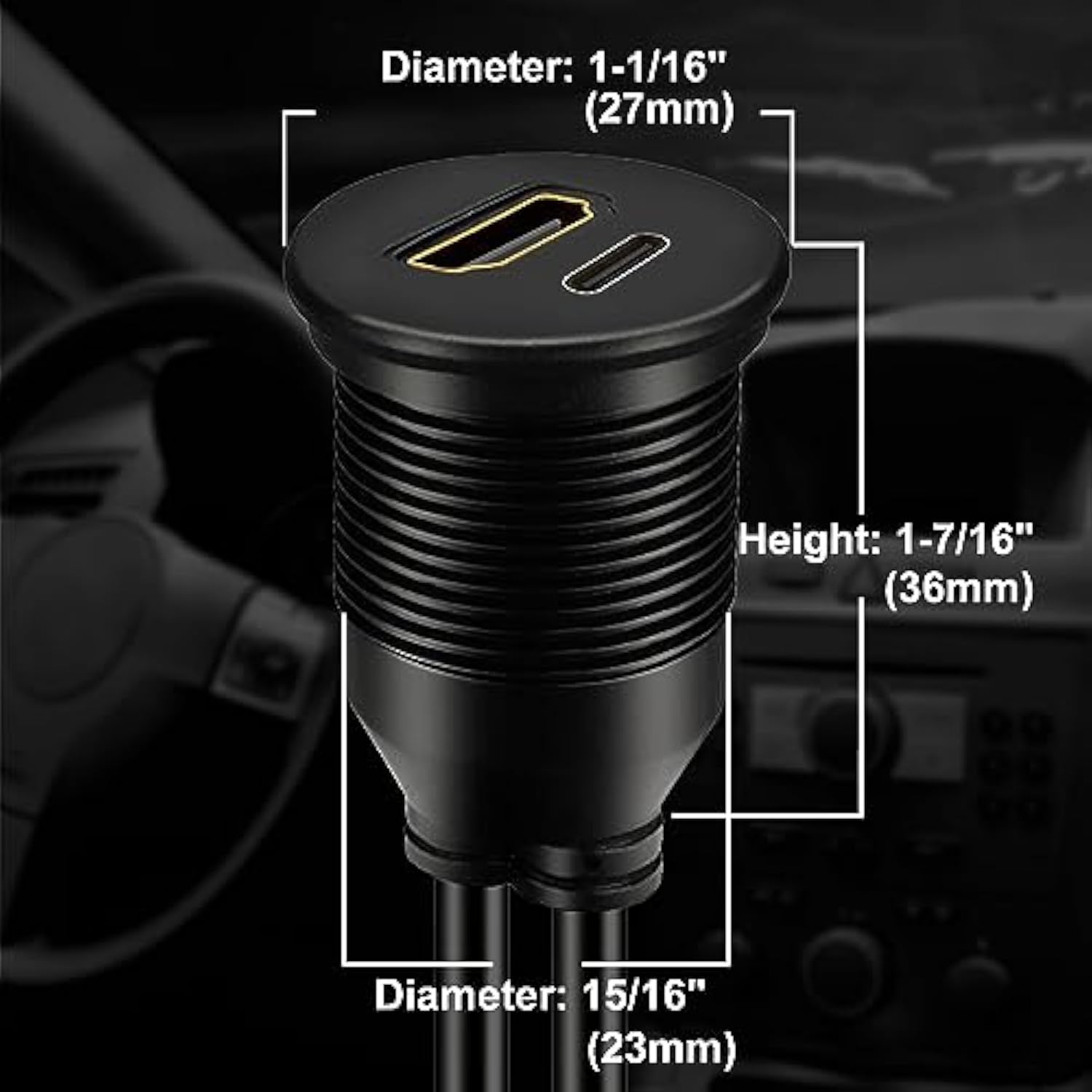 Micro Hdmi Male To Hdmi Female & Type C 3.1 Male To Female Car Flush Mount Cab