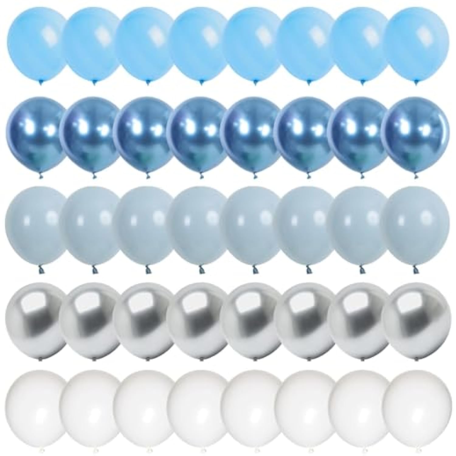 60 Pcs Baby Blue And Silver Balloons, 12 Inch Light Blue Dusty Pale Blue White Latex Balloons With Chrome Metallic Silver Party Balloons For Boys Baby Shower Baptism Winter Birthday Party Decorations