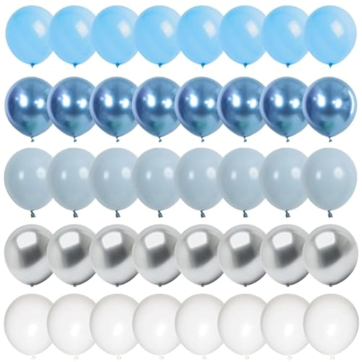 60 Pcs Baby Blue And Silver Balloons, 12 Inch Light Blue Dusty Pale Blue White Latex Balloons With Chrome Metallic Silver Party Balloons For Boys Baby Shower Baptism Winter Birthday Party Decorations