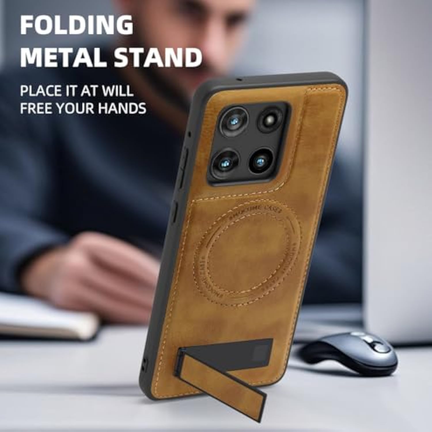 Compatible For Motorola Moto G Stylus 5G 2025 Case Leather ?Compatible With Magsafe? Magnetic Cover Stand Funda Para Rugged Anti-Slip Shockproof Phone Case Brown