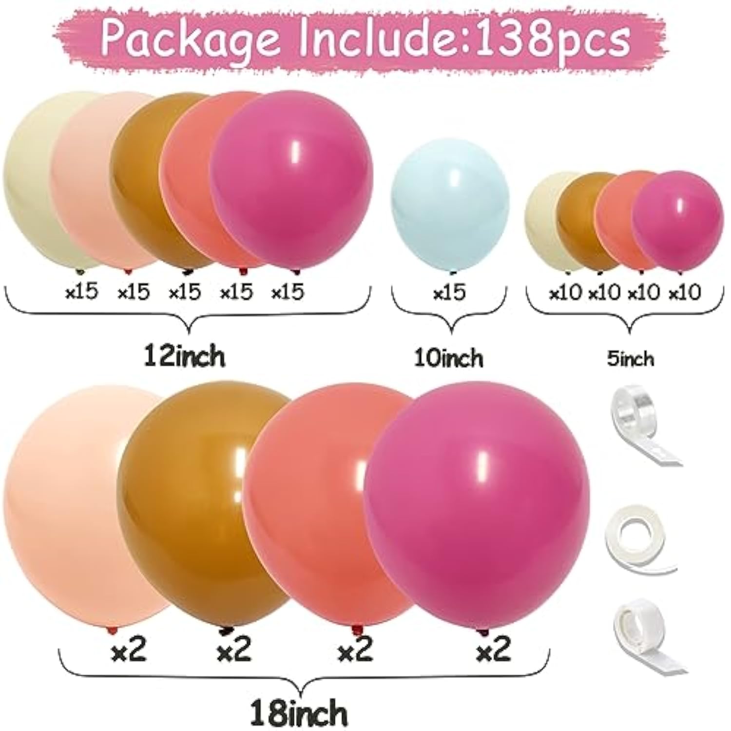 138pcs Dusty Pink Boho Balloon Arch Kit for Bridal Shower, Birthday, Baby Shower