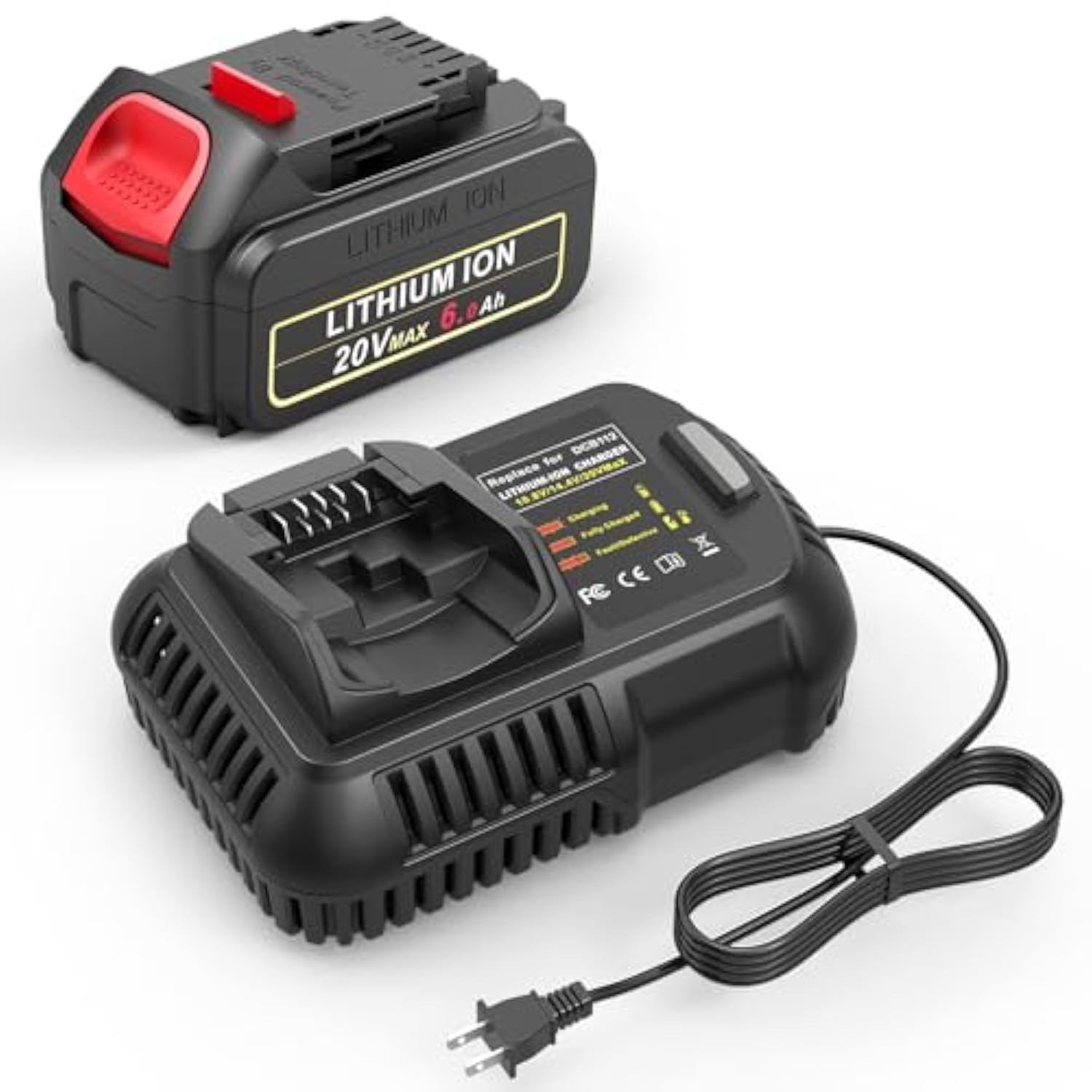 20V 6000Mah Replacement Battery For Dewalt With Dcb112 Charger, 20V Max 6.0Ah Lithium Ion Battery With 20V Charger Comaptible With Dewalt Dcf Dcd Dcg Series 20V Cordless Power Tools And Charger