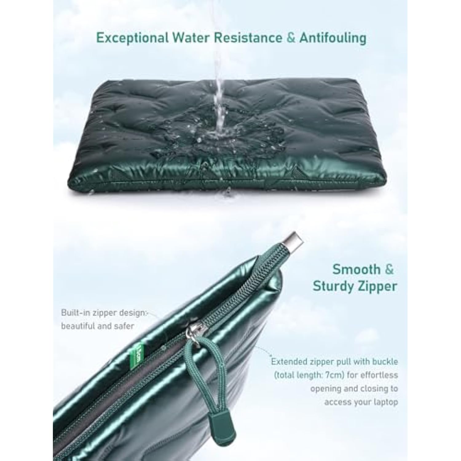 13.3-14 Inch Puffy Laptop Sleeve For Macbook Pro 14 M4/M3/M2/M1 Pro/Max 2025-2021, 14 Inch Chromebook/Zenbook, Hp Pavilion X360 14, 14 Inch Dell Latitude, Dell Xps 14, Satin Green