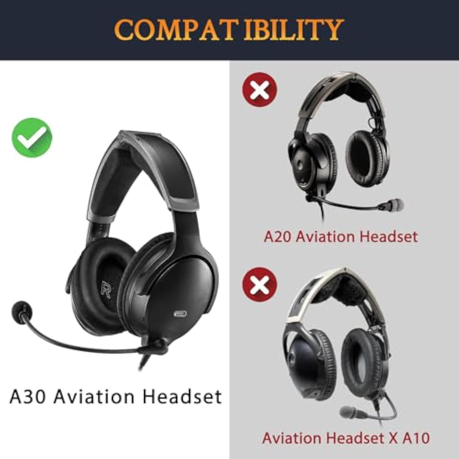 Cooling-Gel Replacement Ear Pads For Bose A30 Aviation Headset, Earpads Cushions With High-Density Noise Isolation Foam - Black