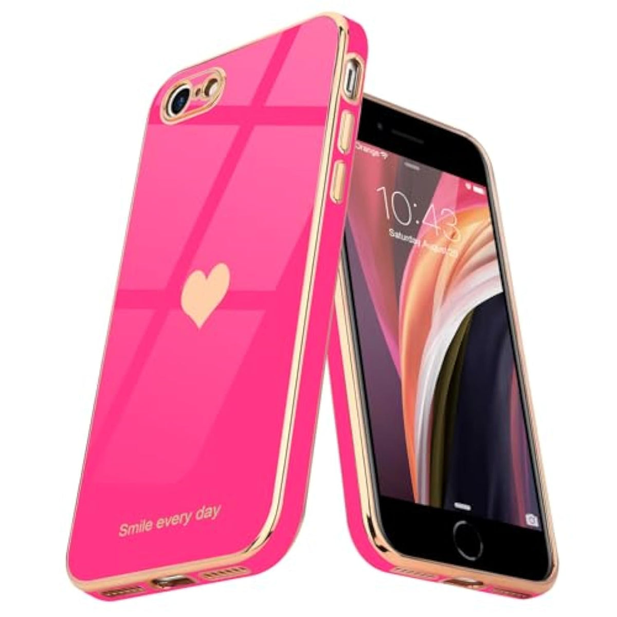 For Iphone Se 2020/2022 Case, For Iphone 7 Case, For Iphone 8 Phone Case For Women Girl Cute Love-Heart Luxury Bling Soft Cover Camera Protection Bumper Silicone Shockproof Case, Hot Pink