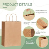Gift Bags 100Pcs Brown Paper Bags With Handles Bulk 8X4.5X10.8 Inch Paper Gift Bag Medium Size, Kraft Paper Bag, Grocery Shopping Retail, Birthday Party Favors Wedding Sacks