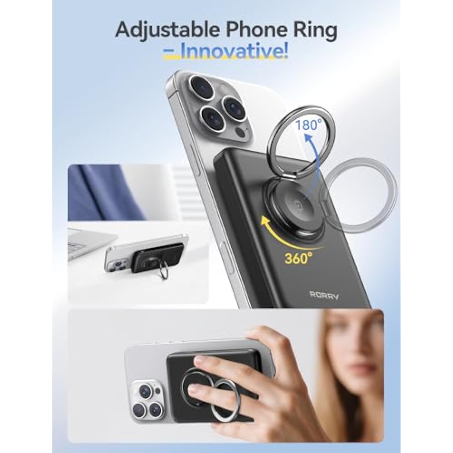 For Magsafe Battrery Pack, 10000Mah Magnetic Power Bank, 20W Pd Fast Charging Wireless Portable Charger With Phone Ring For Iphone 16/15/14/13/12, Apple Watch Ultra/10/9/8/7/6/5/4//Se, Black