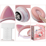 Kids Wireless Headphones Cat Ear Led Light Up Bluetooth Foldable Headphones Ov