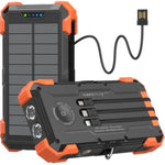 Solar Power Bank, 42800Mah Portable Charger 20W Fast Charging External Battery Pack Built In 4 Cables, Wireless Charging Power Bank For Apple Watches With Flashlight, Carabiner,Thermometer