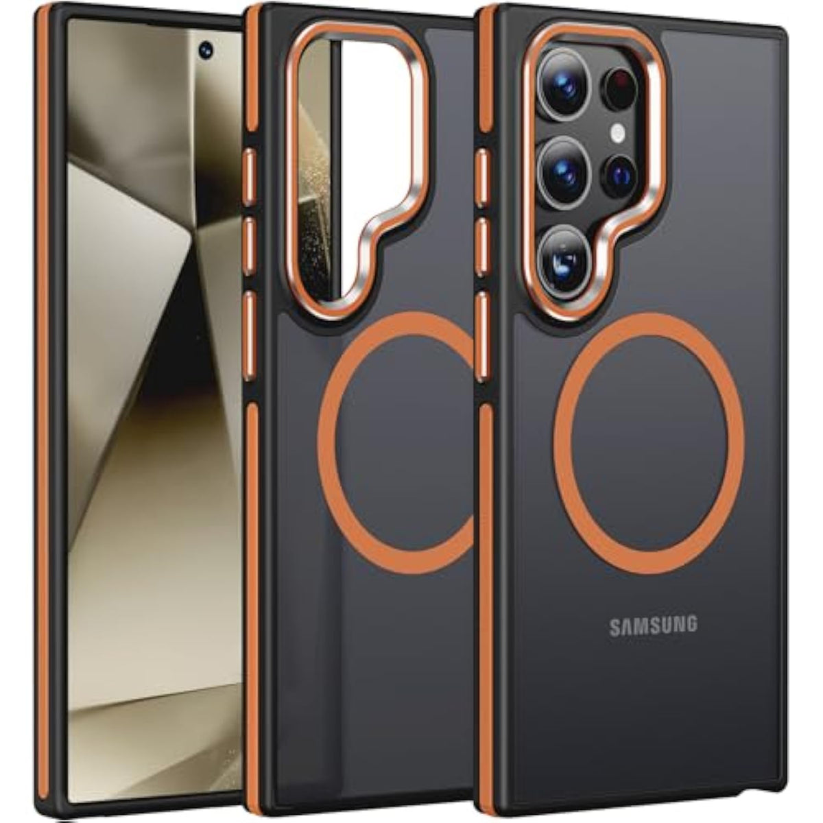 For Samsung Galaxy S24 Ultra Case, [Compatible With Magsafe] [Military Grade Protection] [Anty-Slip Grip] Gorgeous Protective Camera Bezel Galaxy S24 Ultra Magnetic Translucent Matte Case, Orange