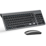 Wireless Keyboard And Mouse Ultra Slim Combo, 2.4G Silent Compact Usb 2400Dpi Mouse And Scissor Switch Keyboard Set With Cover, 2 Aa And 2 Aaa Batteries, For Pc/Laptop/Windows/Mac - Gray Black