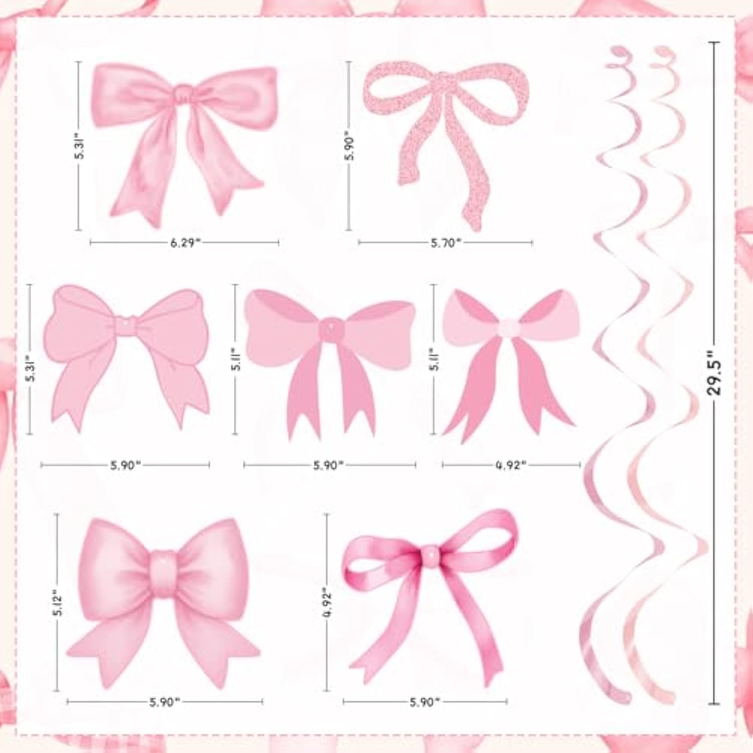 20Pcs Pink Bow Hanging Swirls, Girl Birthday Baby Shower Bachelorette Decor