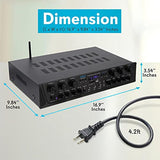 Home Audio Amplifier with Bluetooth - 6 Channel 600 Watt Peak Power, Karaoke with Echo, 2 Mic Input with Talkover, Headphone In, USB A MP3 Player