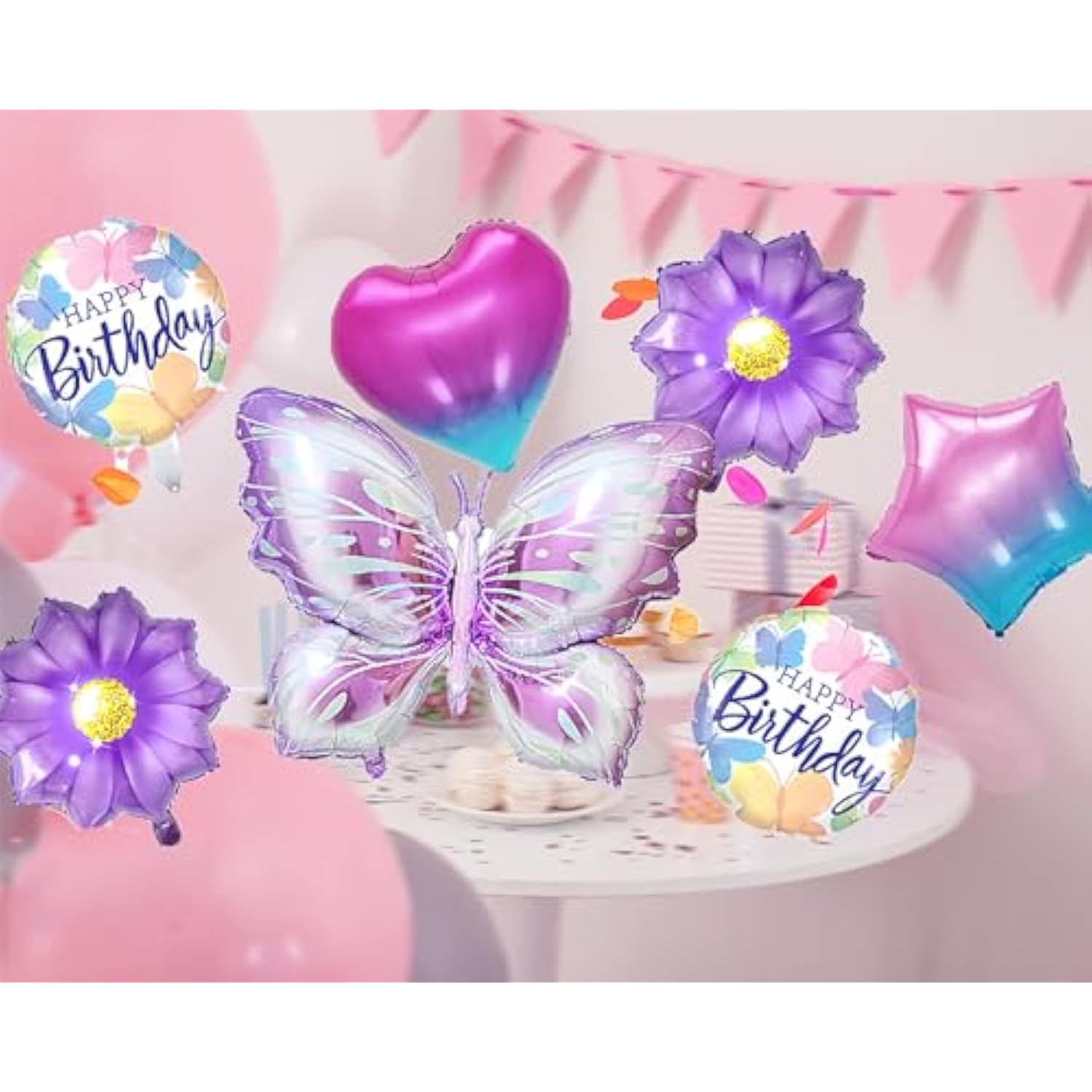 Butterfly Birthday Party Decoration Butterfly Aluminum Foil Balloon Girl Party Birthday Decoration With Straw Ribbon