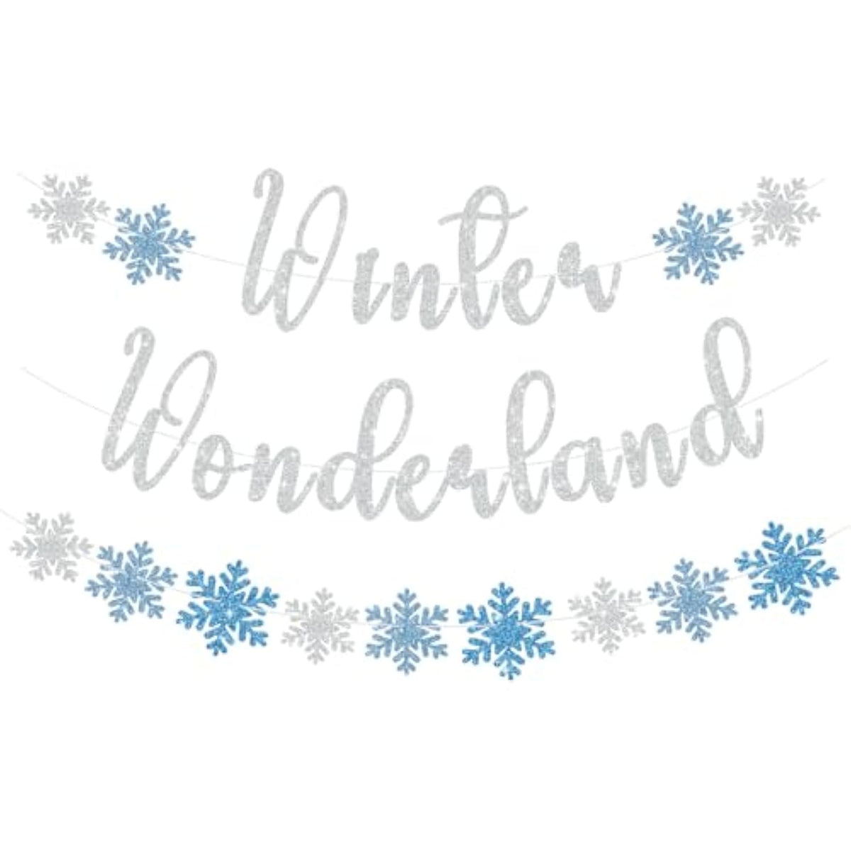 Winter Wonderland Banner, Pre-Strung Christmas Banner For Mantle, Glitter Snowflake Banner, Winter Wonderland Sign For Winter New Year Xmas Party Fireplace Hanging Supplies