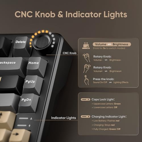 K75 Wireless Mechanical Keyboard, Cnc Knob, Tri-Mode Bt5.0/2.4Ghz/Usb-C Hot Swappable Custom, Pre-Lubed Linear Coconut Switches, Gasket Structure, Rgb Gaming Keyboard, Black-Gold