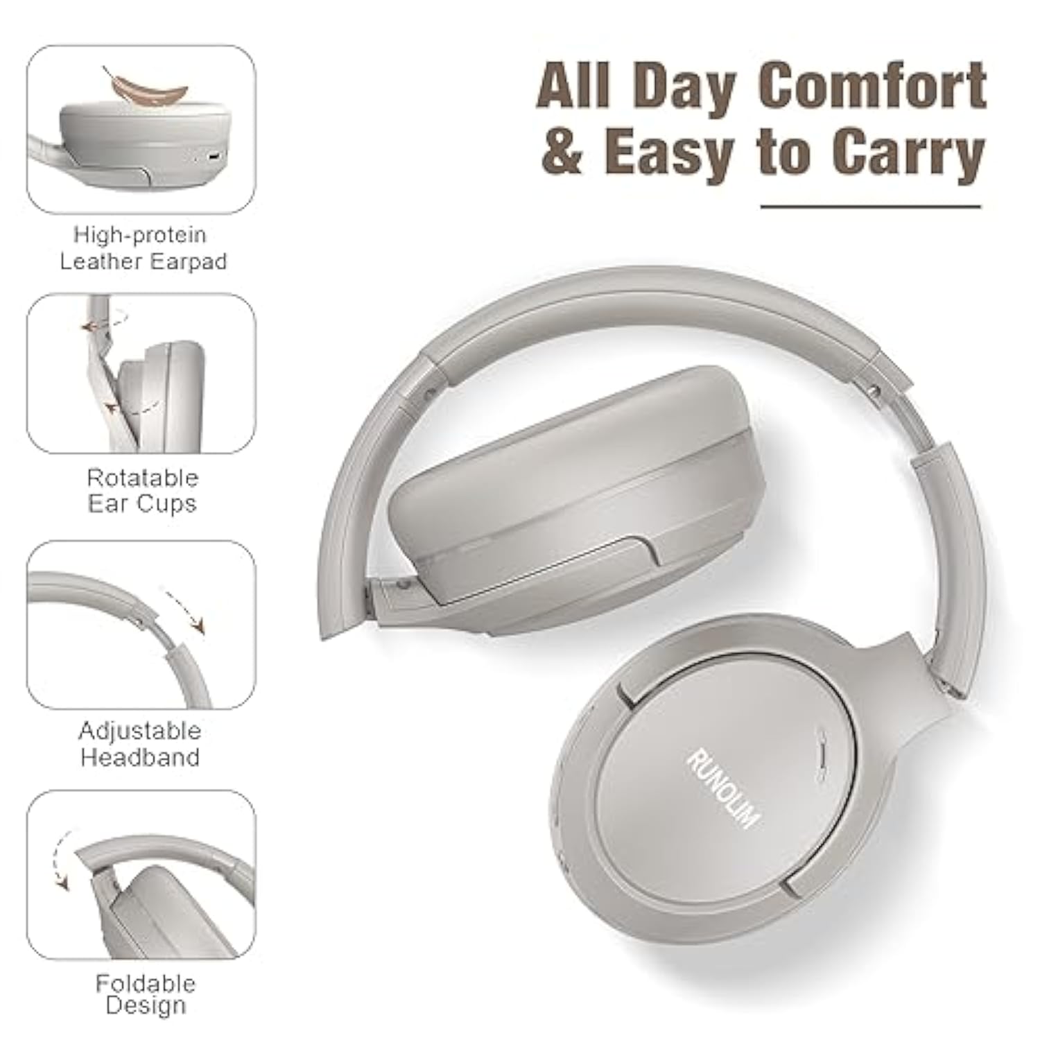 Hybrid Active Noise Cancelling Headphones, 70H Playtime, Builtin Microphone, Bluetooth Wireless Over Ear Foldable Headphones With Hifi Audio, Home Travel Office