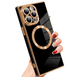 Case For Iphone 12 Pro Max Cute Plating Case[Compatible With Magsafe] For Women Girls Soft Tpu Shockproof Camera Protection Electroplate Bumper Cover For Iphone 12 Pro Max 6.7"- Black